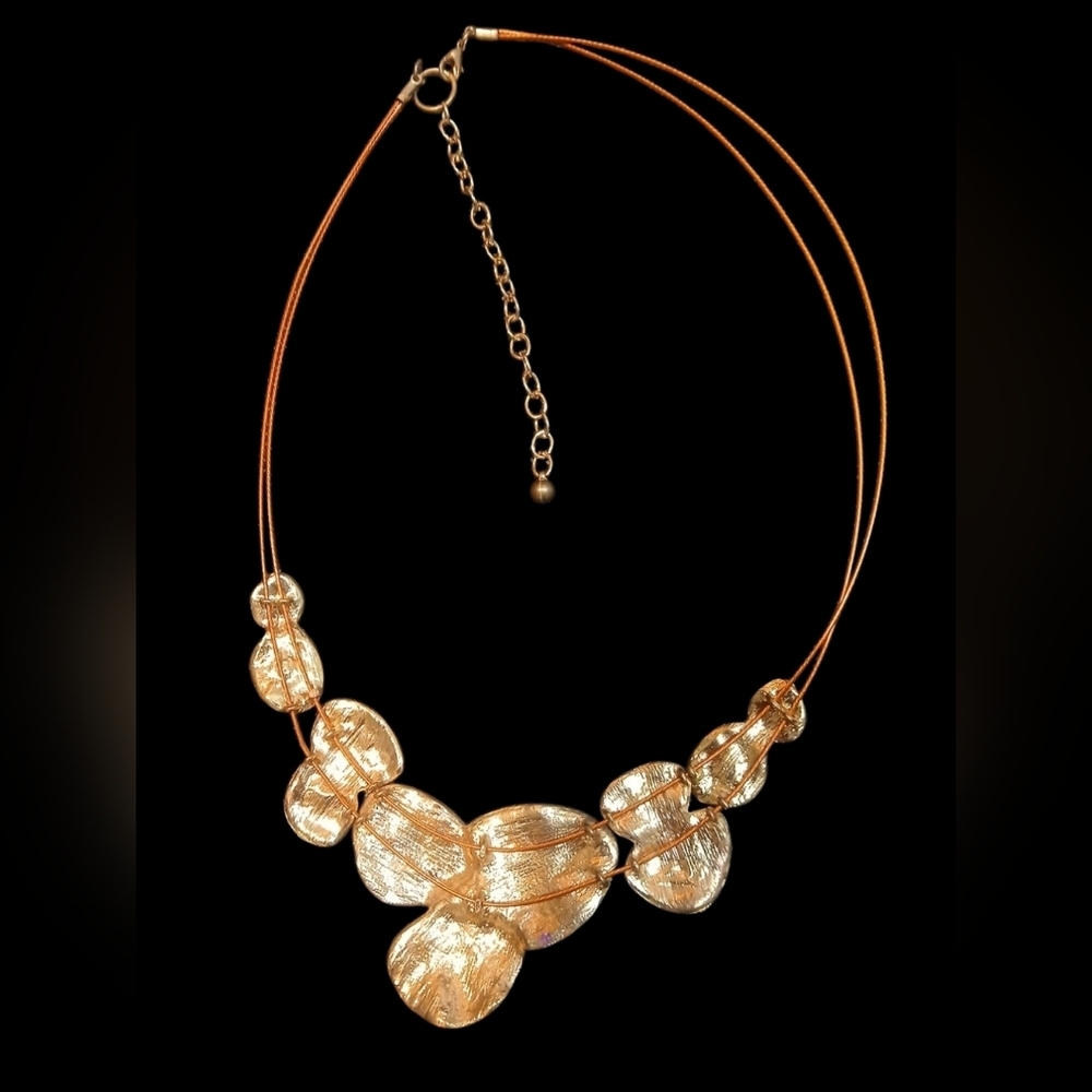Adj.Copper Wire Necklace W Multi Colored Clay Inlet Colored Metal Embellishments - Picture 2 of 9